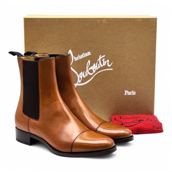 Christian Louboutin Antonio Chelsea Leather Boots Brown EU 42 US 9 $1350 - Picture 1 of 9